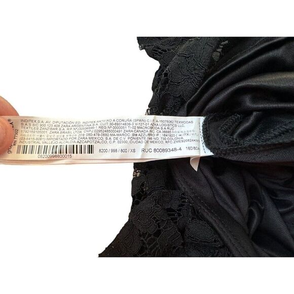 Zara Womens Lace Mini Dress Draped XS Black Ruffled Floral 8200/998 NWT - Picture 5 of 8